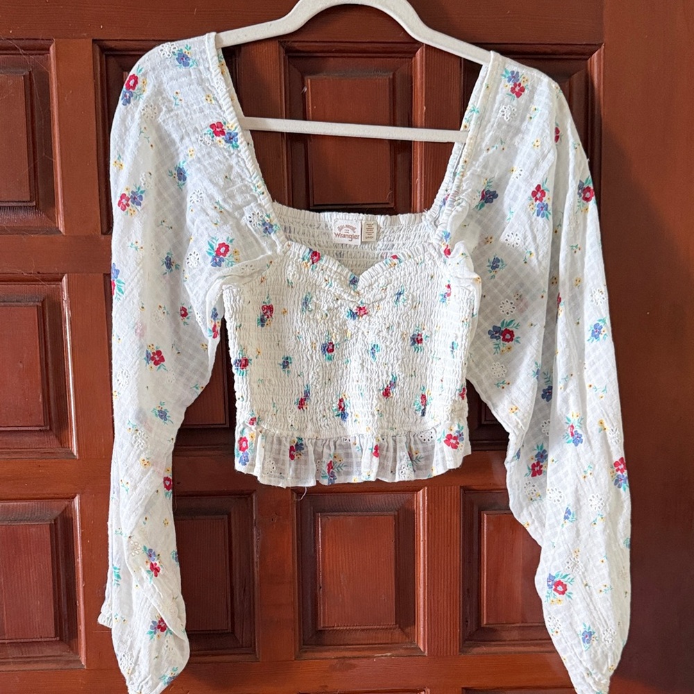 Billabong White Floral Smocked Blouse